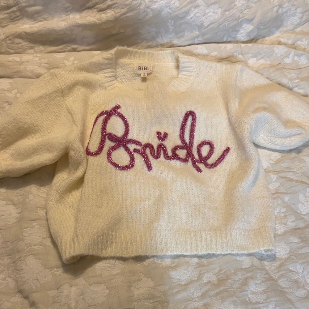 BiBi Women's Cream Sweater with Pink Bride Design